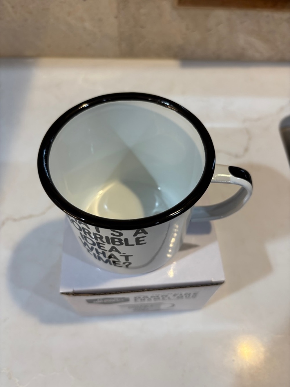 Swag Brewery White Enamel Mug - "That's A Horrible Idea. What Time?" 16 OZ NIB - Picture 2 of 4